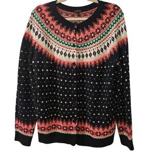 Talbots Fair Isle‎ Cardigan Sweater Womens Large Nordic Wool Blend Button Front